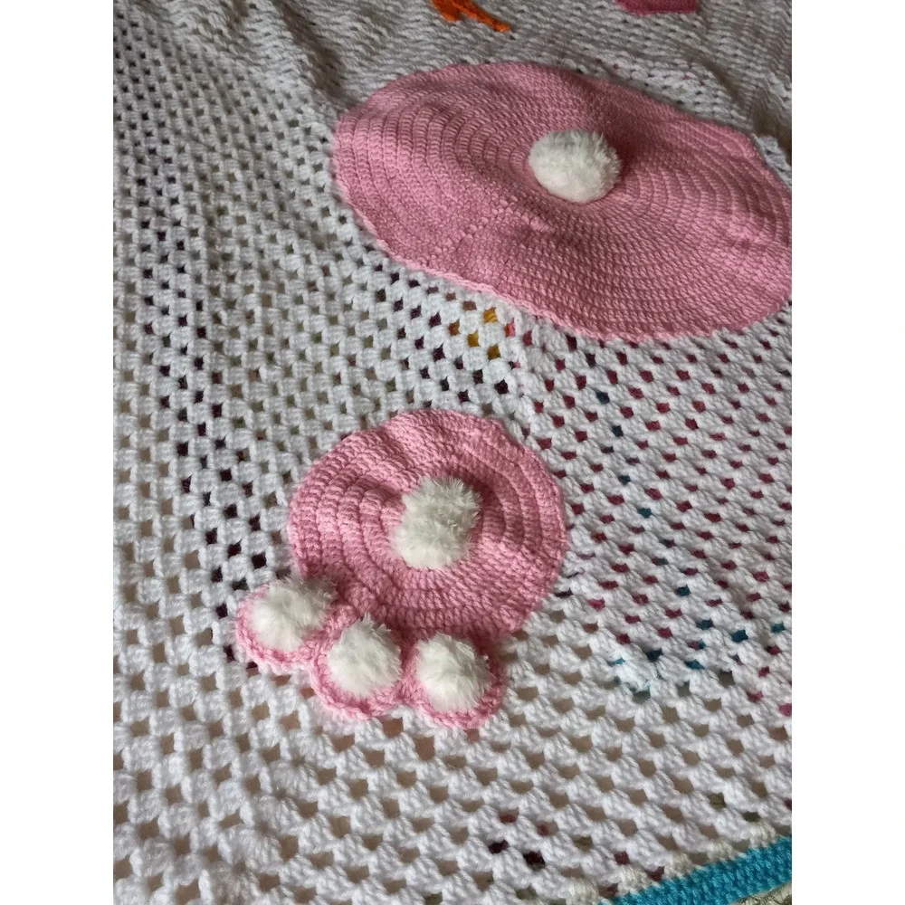 Handmade Reversible Crochet Blanket Sunbonnet Sue Easter Bunny Afghan 3D 46x59